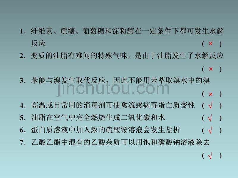 2014届高考化学二轮复习课件：第一篇 回扣基础 排查考点4 正误判断法回扣常见的重要有机化合物_第2页