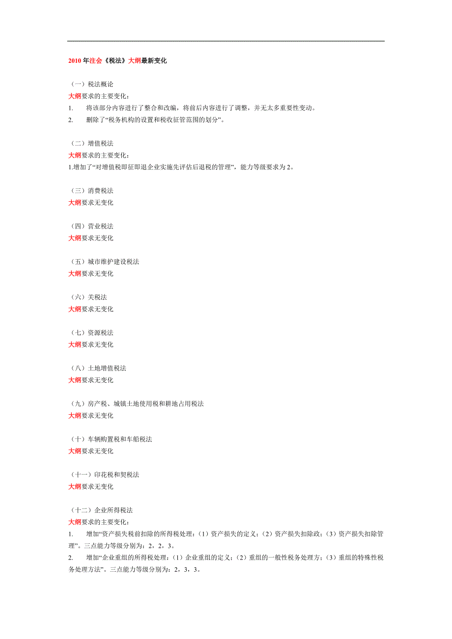 2010年注册会计师考试大纲最新变化_第3页