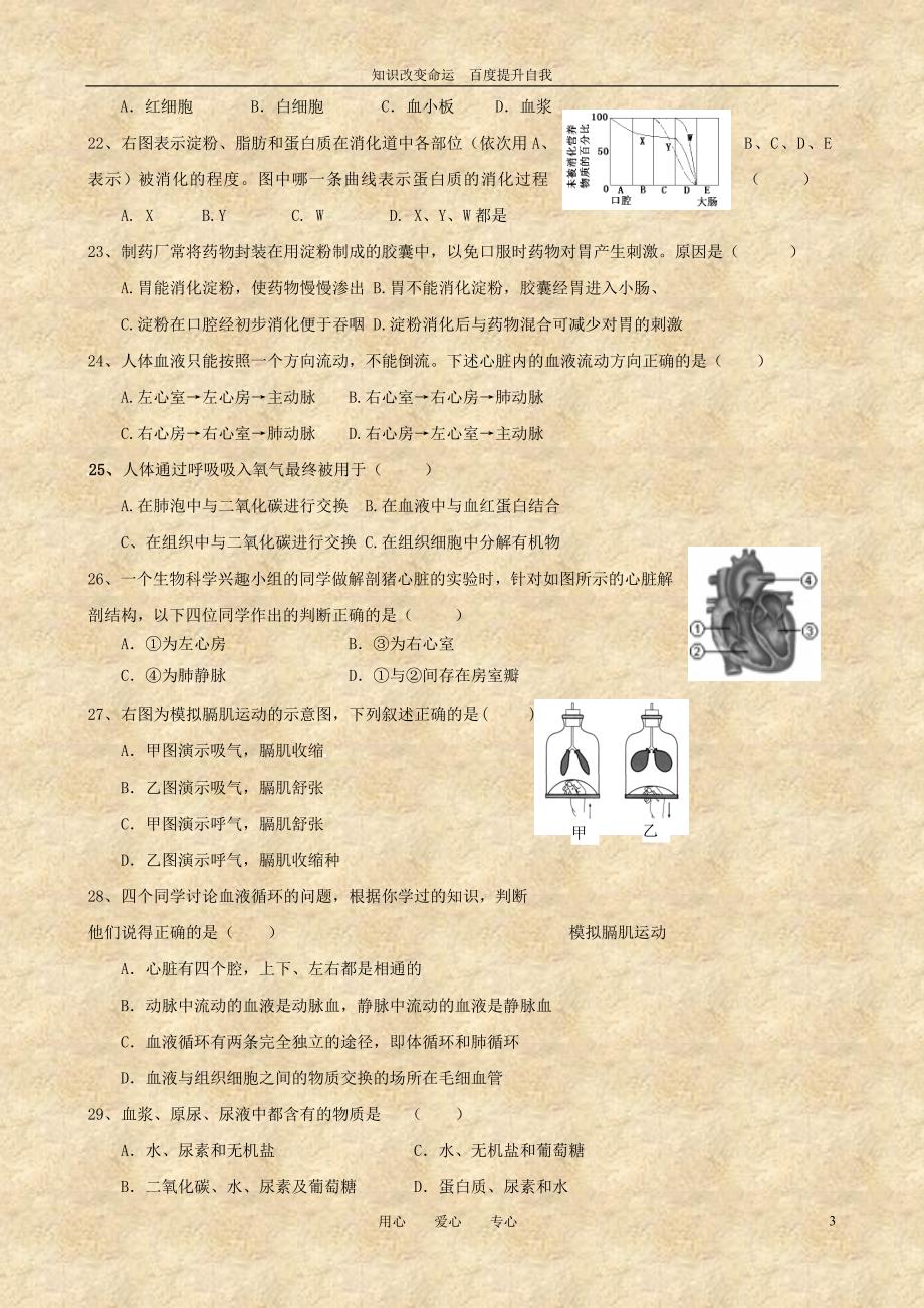 b8德化县1011学年七年级生物下学期期中考试  人教新课标版_第3页