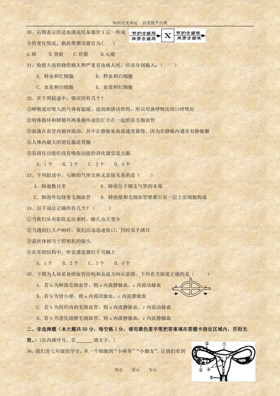 b8德化县1011学年七年级生物下学期期中考试  人教新课标版_第4页