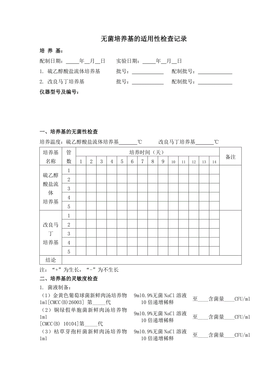 无菌培养基的适用性检查记录表_第1页