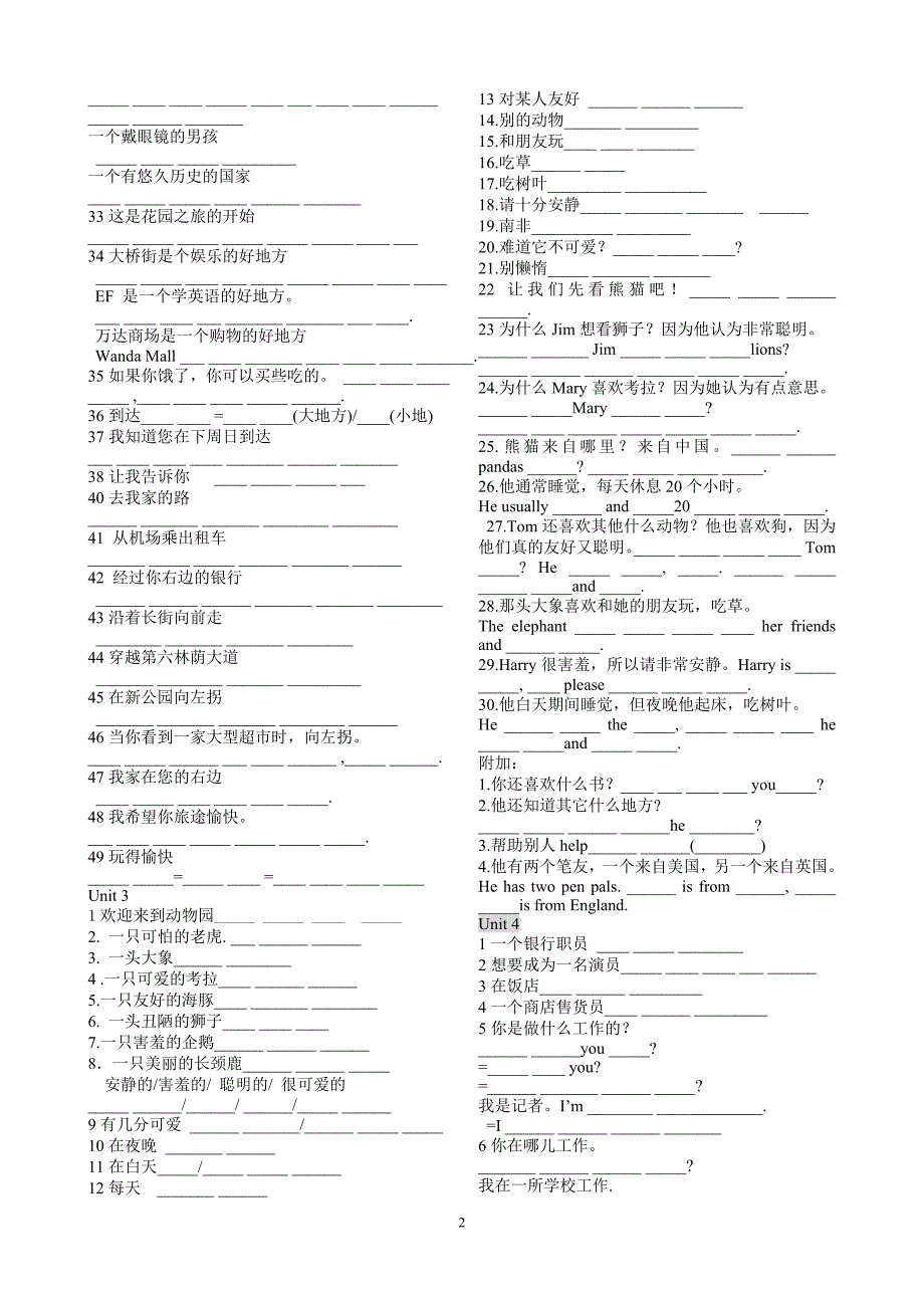 初一Unit 1-12词组与重点句子_第2页