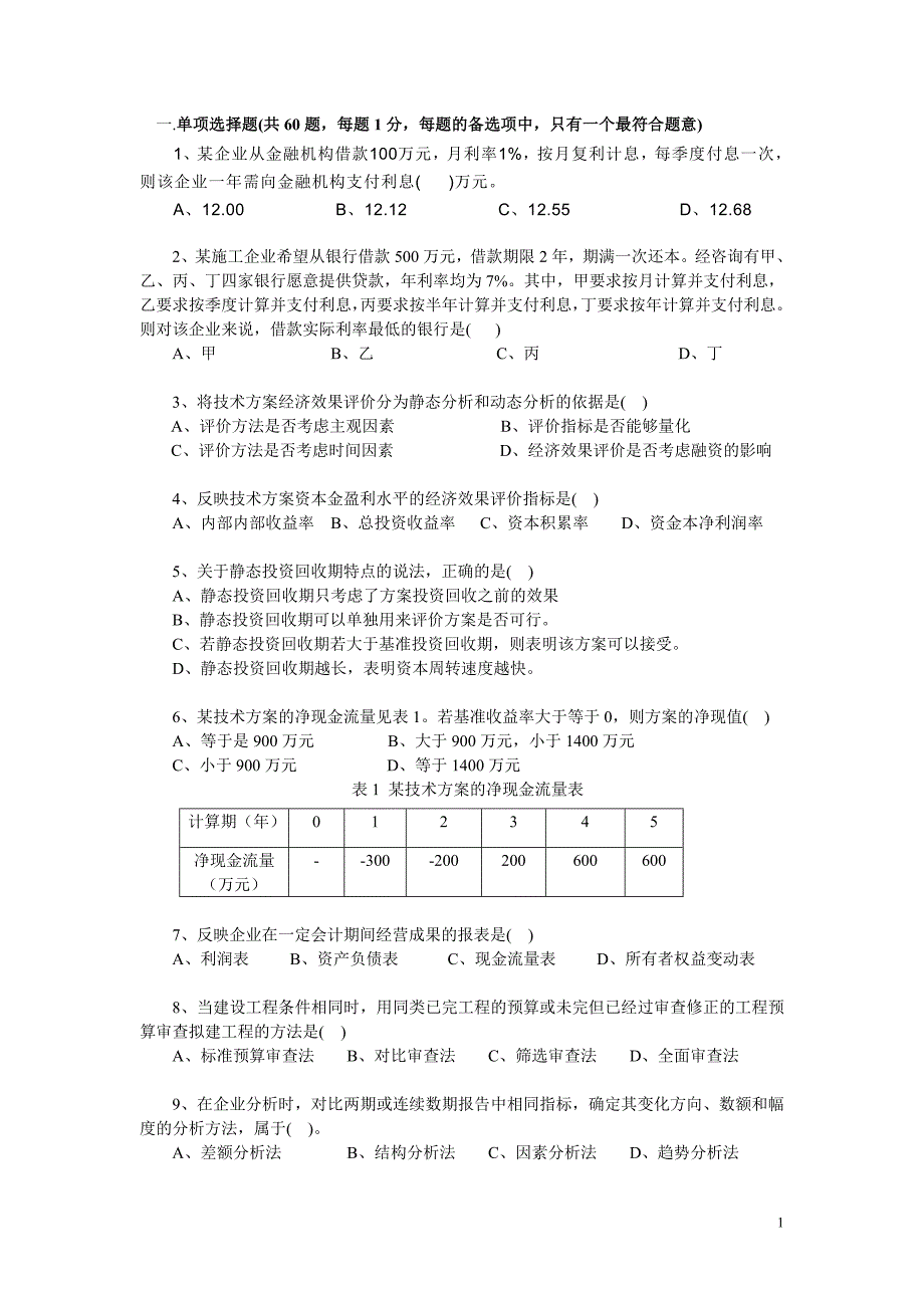 建设工程经济2011原题与答案分析_第1页