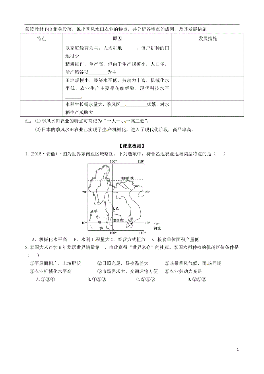 四川省成都市高中地理 第三章 农业地域的形成与发展 3.2 以种植业为主的农业地域类型 第二课时学案（无答案）新人教版必修2_第2页