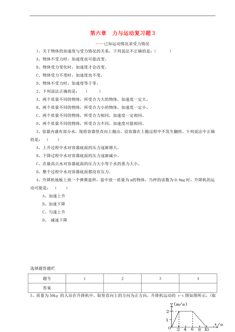 高中物理 第六章 力与运动复习题3 鲁科版必修1_第1页