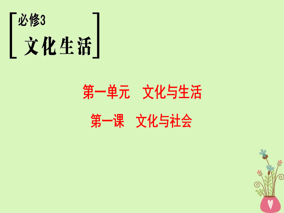 2019版高考政治一轮复习 第1单元 文化与生活 第1课 文化与社会课件 新人教版必修3_第1页