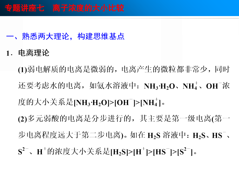 步步高2015届高考大一轮复习配套课件（鲁科版）第8章专题讲座七离子浓度的大小比较_第2页