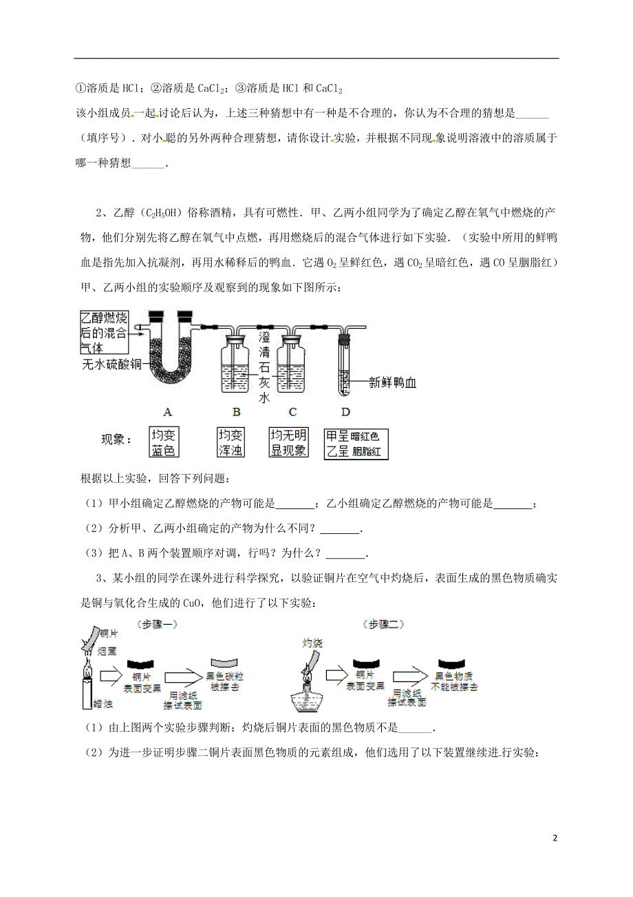 吉林省吉林市中考化学复习练习 常见气体的检验与除杂方法29（无答案） 新人教版_第2页