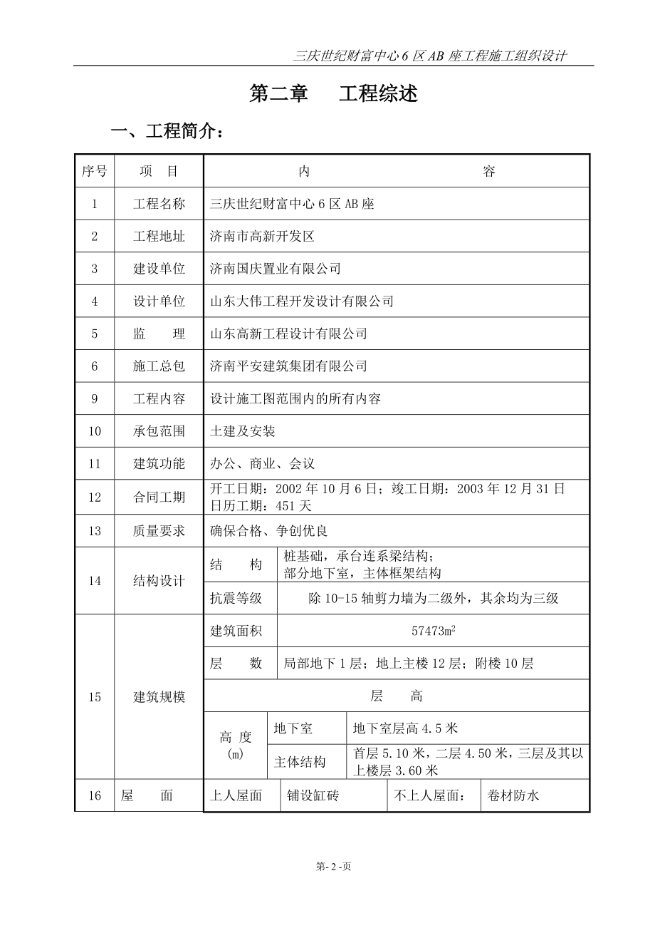 世纪财富中心施工组织设计 济南国庆置业有限公司_第2页