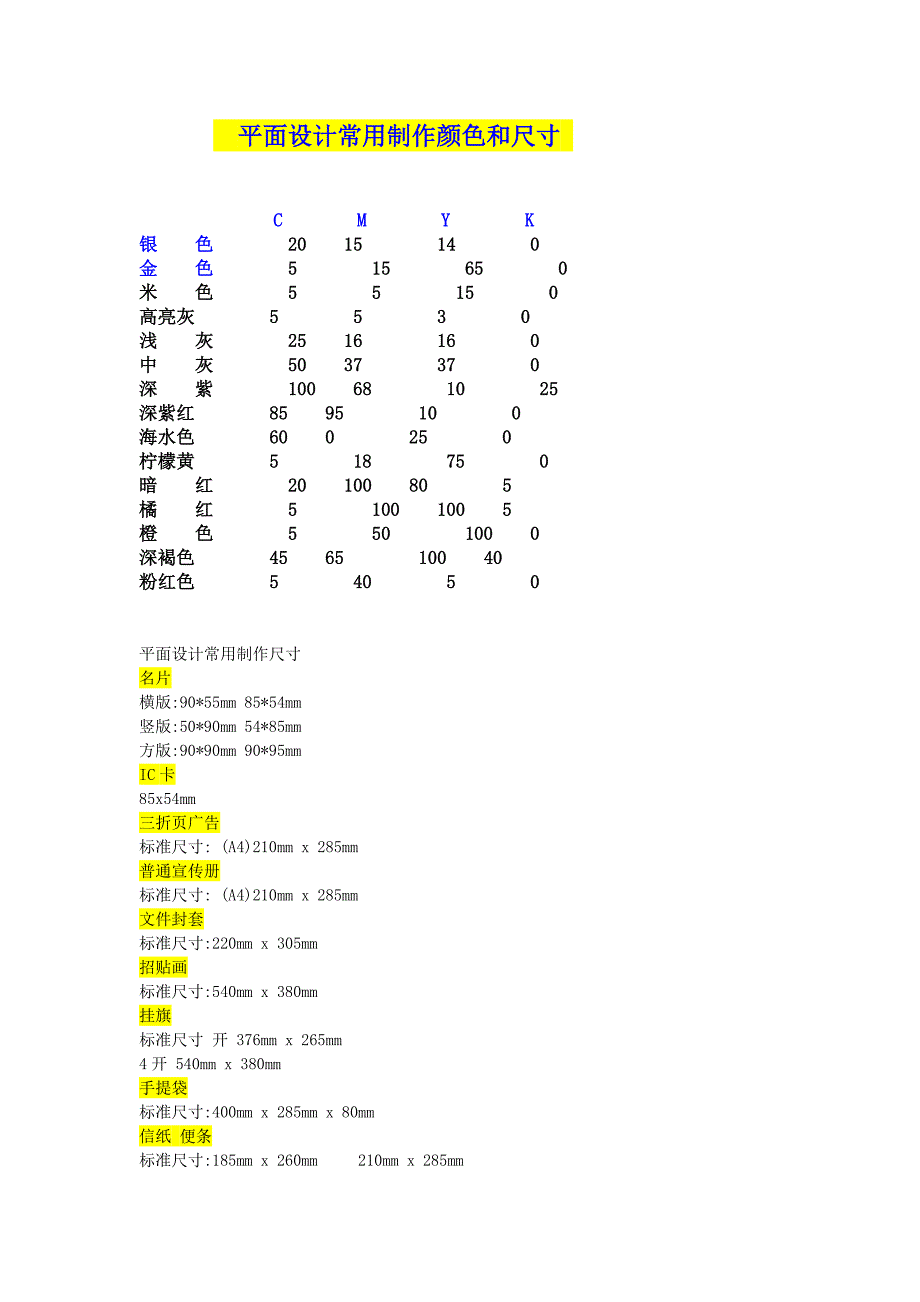 平面设计中最常用制作颜色和尺寸_第1页