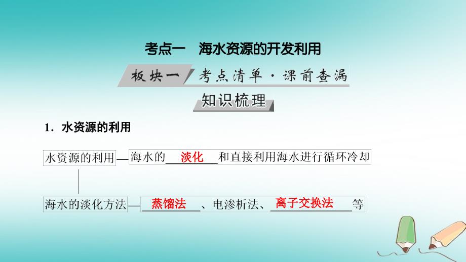 （全国通用版）2019版高考化学大一轮复习 第17讲 化学与stse 考点1 海水资源的开发利用优选课件_第4页