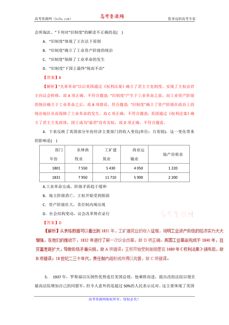 专题06+西方民主政治的演进和社会主义理论与实践（押题专练）-2018年高考历史二轮复习精品资料+Word版含解析_第2页