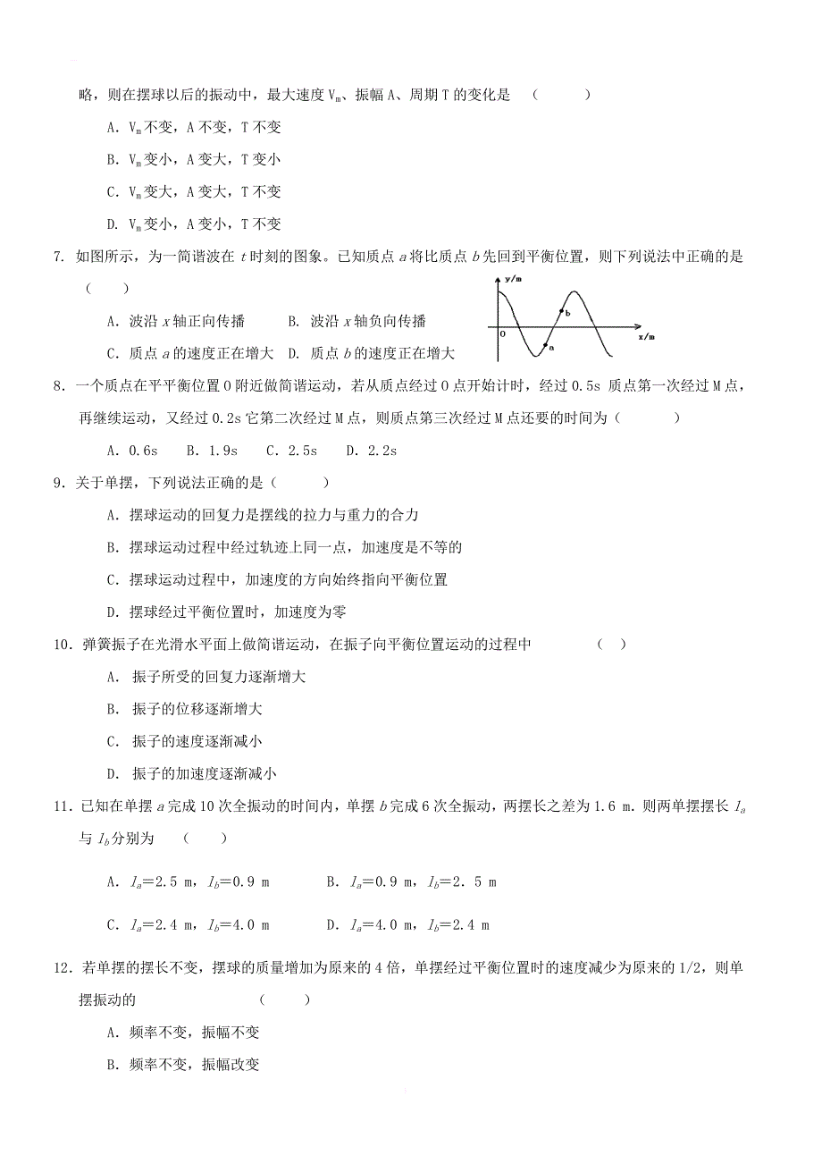闽师堂资料之高考物理第一轮总复习练习机械振动与机械波单元测试_第2页