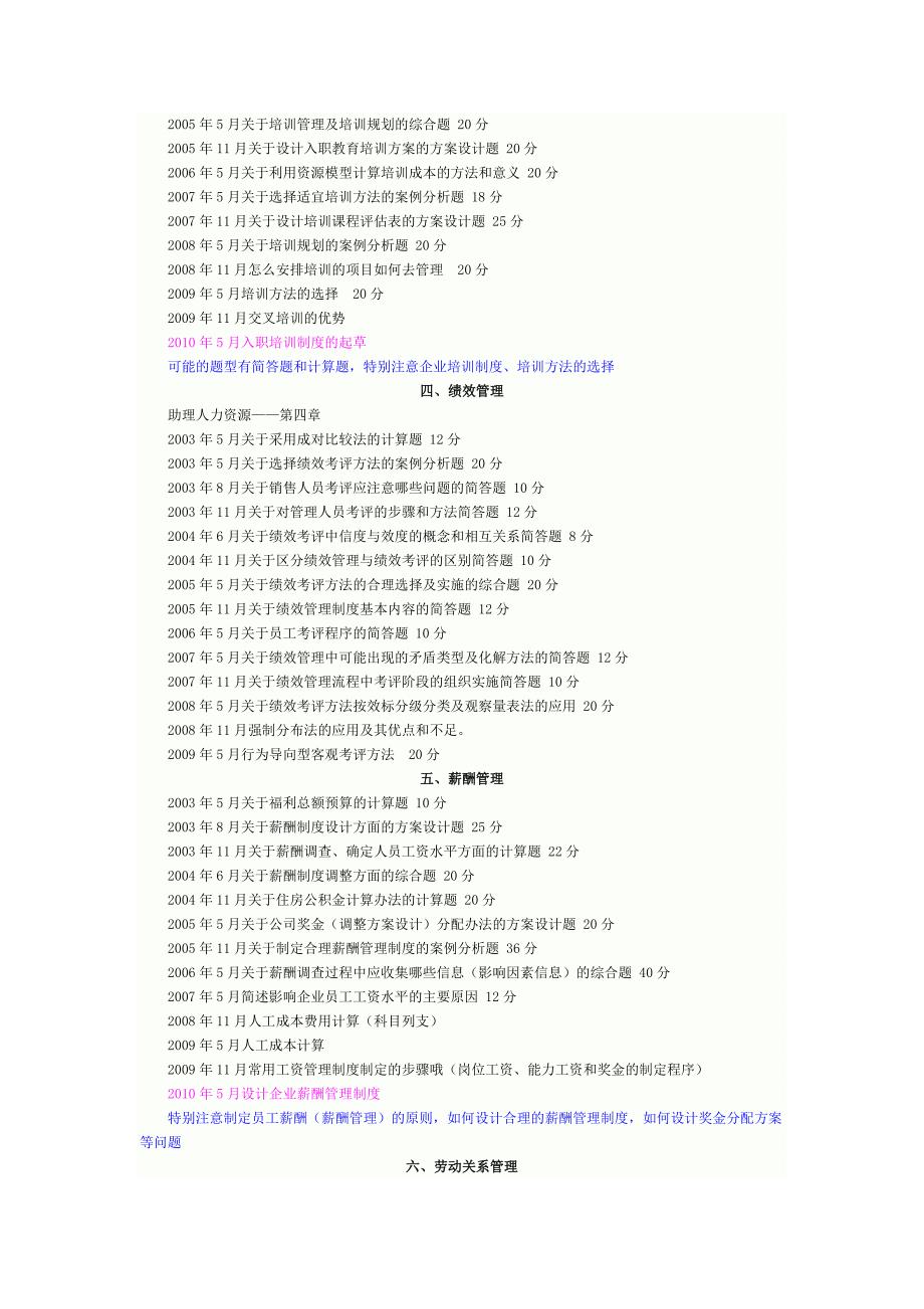 历年人力资源助理师考试技能题规律一览表_第3页