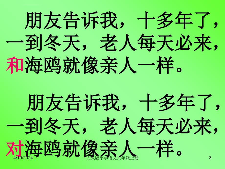 人教版小学语文六年级上册老人与海鸥ppt课件_第3页