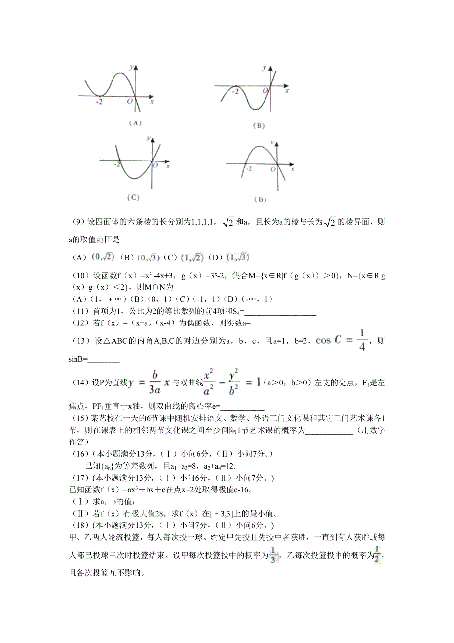 (高中数学试卷）-208-高考真题——数学文（重庆卷）word版有答案_第2页