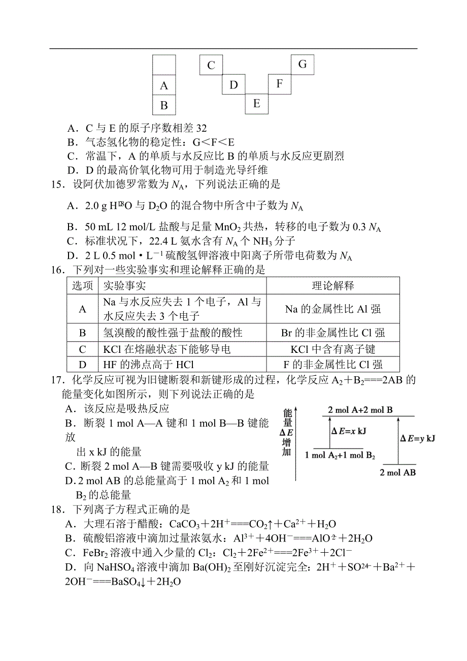 四川省绵阳市南山中学2017-2018学年高一下学期3月月考试题 化学 word版含答案_第4页