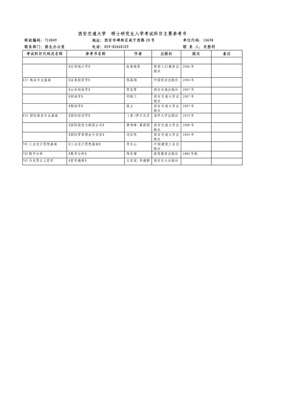 2011西安交通大学研究生初试参考书目_第2页