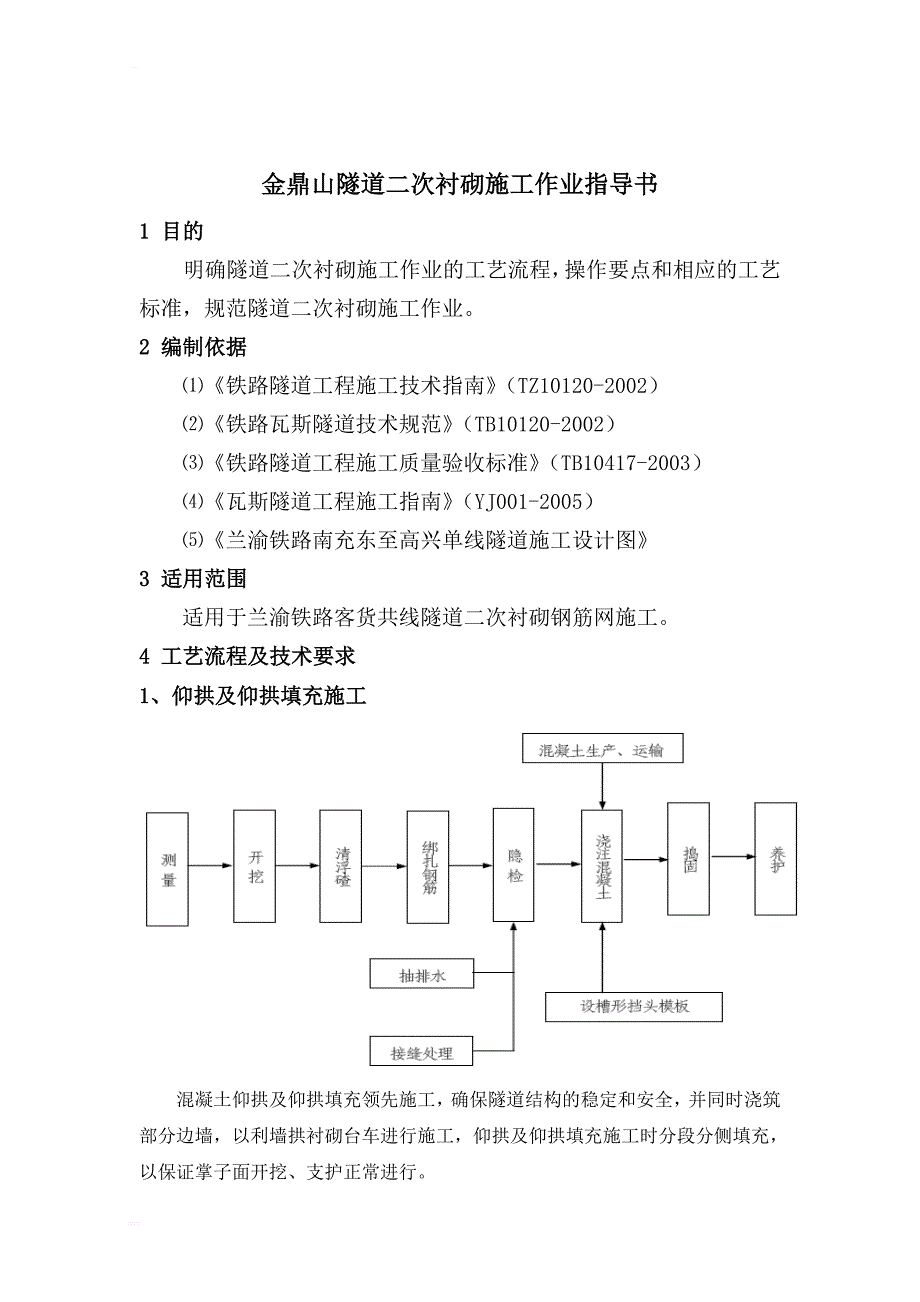 金鼎山隧道二次衬砌施工作业指导书_第1页