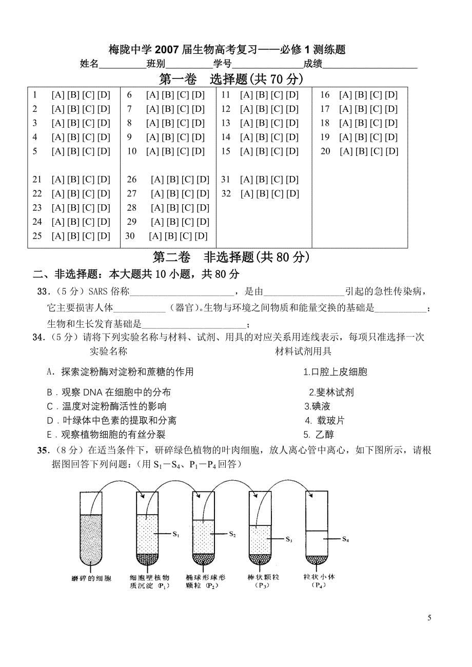 高考复习——必修1测练题_第5页