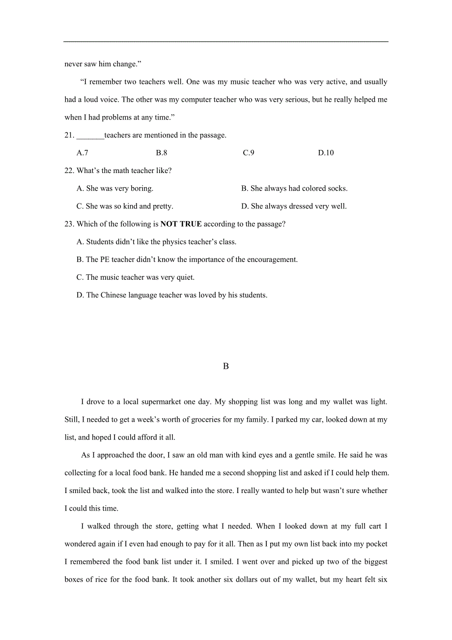 山东省淄博市淄川中学2017-2018学年高一下学期第一次月考英语试题 word版含答案_第4页