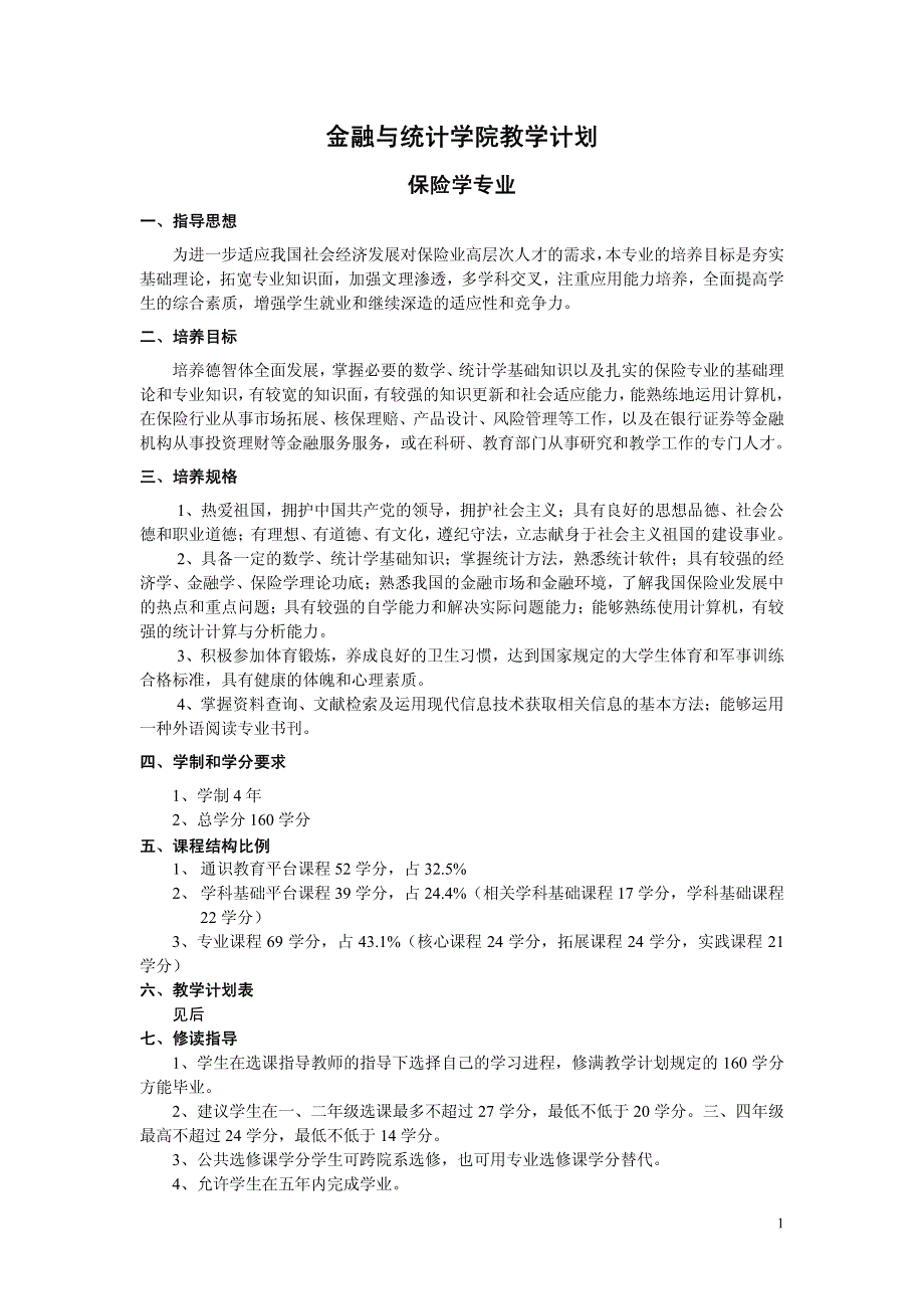 金融与统计学院教学计划 保险学专业 一、指导思想 - 为_第1页