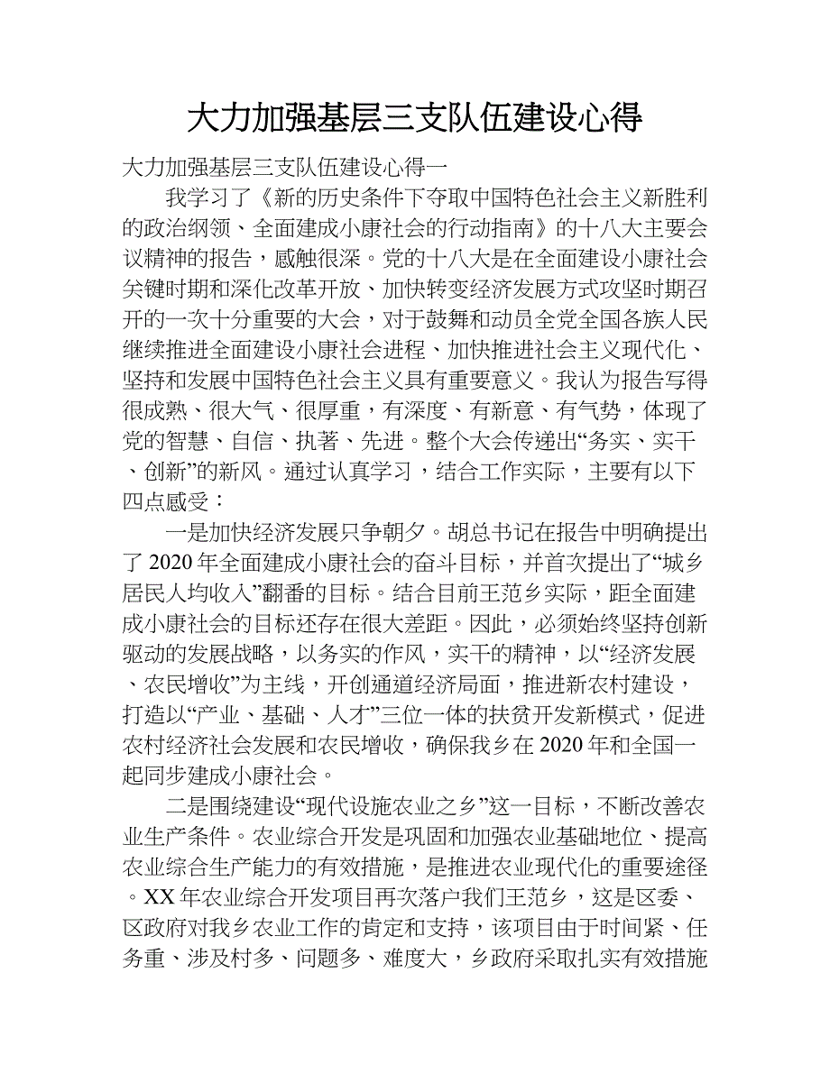 大力加强基层三支队伍建设心得.doc_第1页