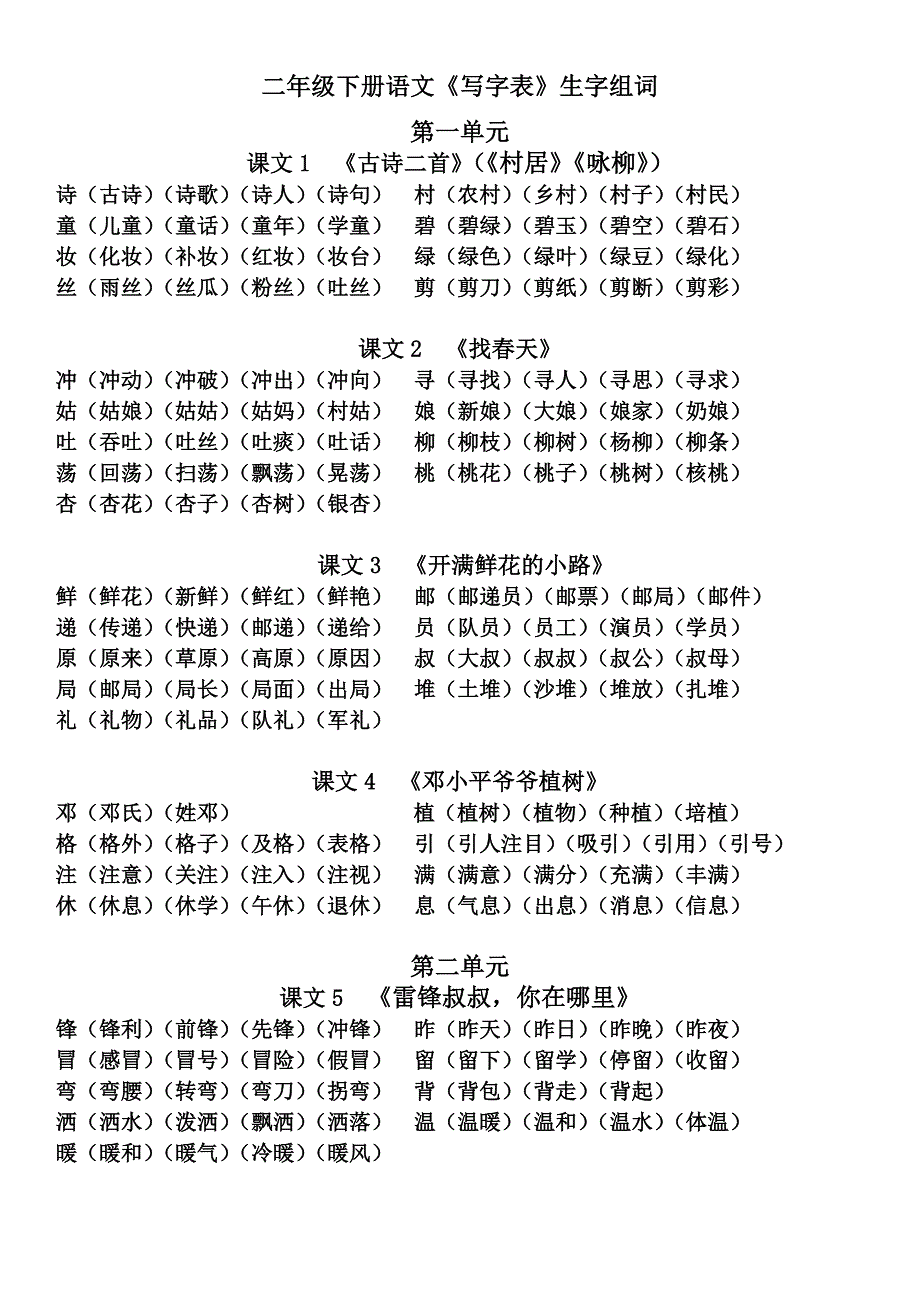 部编版二年级下册生字组词_第1页