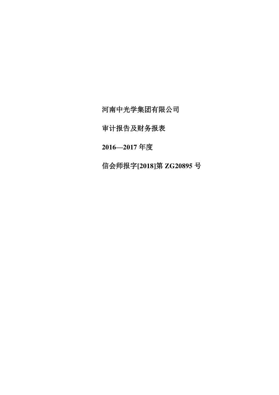 利达光电：河南中光学集团有限公司审计报告及财务报表（2016—2017年度）_第1页