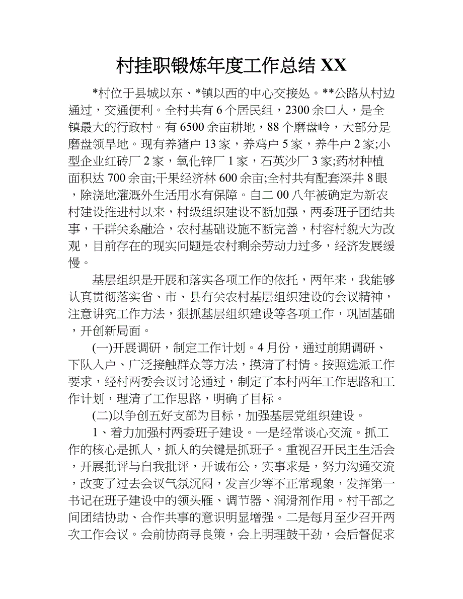 村挂职锻炼年度工作总结xx.doc_第1页