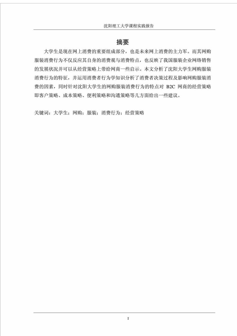 沈阳大学生网购服装消费行为分析报告_第1页