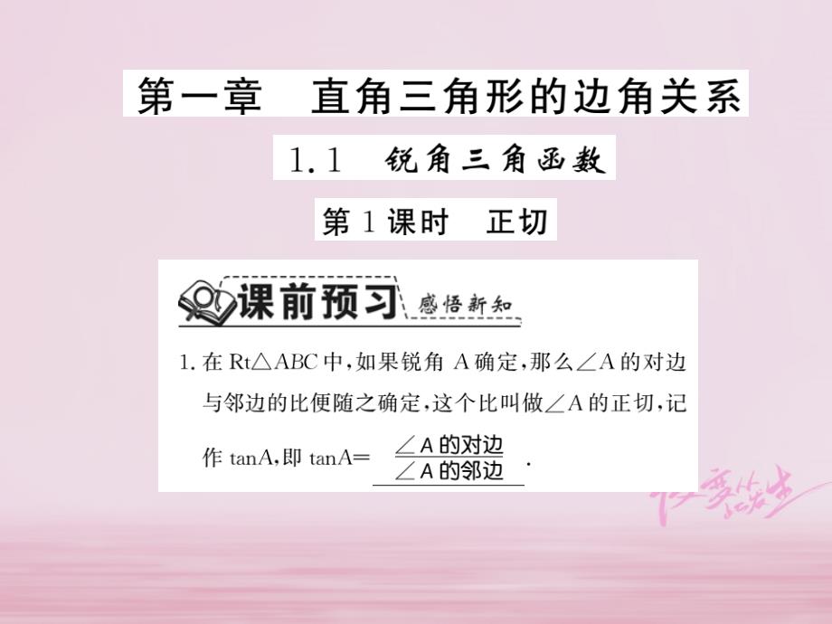 2018年秋九年级数学下册第一章直角三角形的边角关系1.1锐角三角函数第1课时习题课件新版北师大_第1页