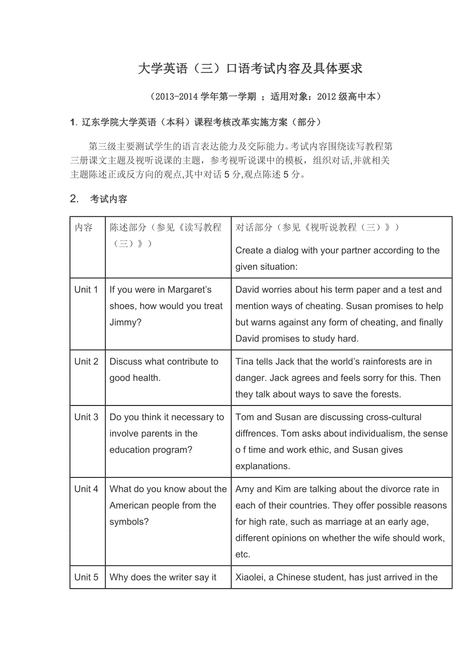 大学英语(三)口语考试内容及具体要求_第1页