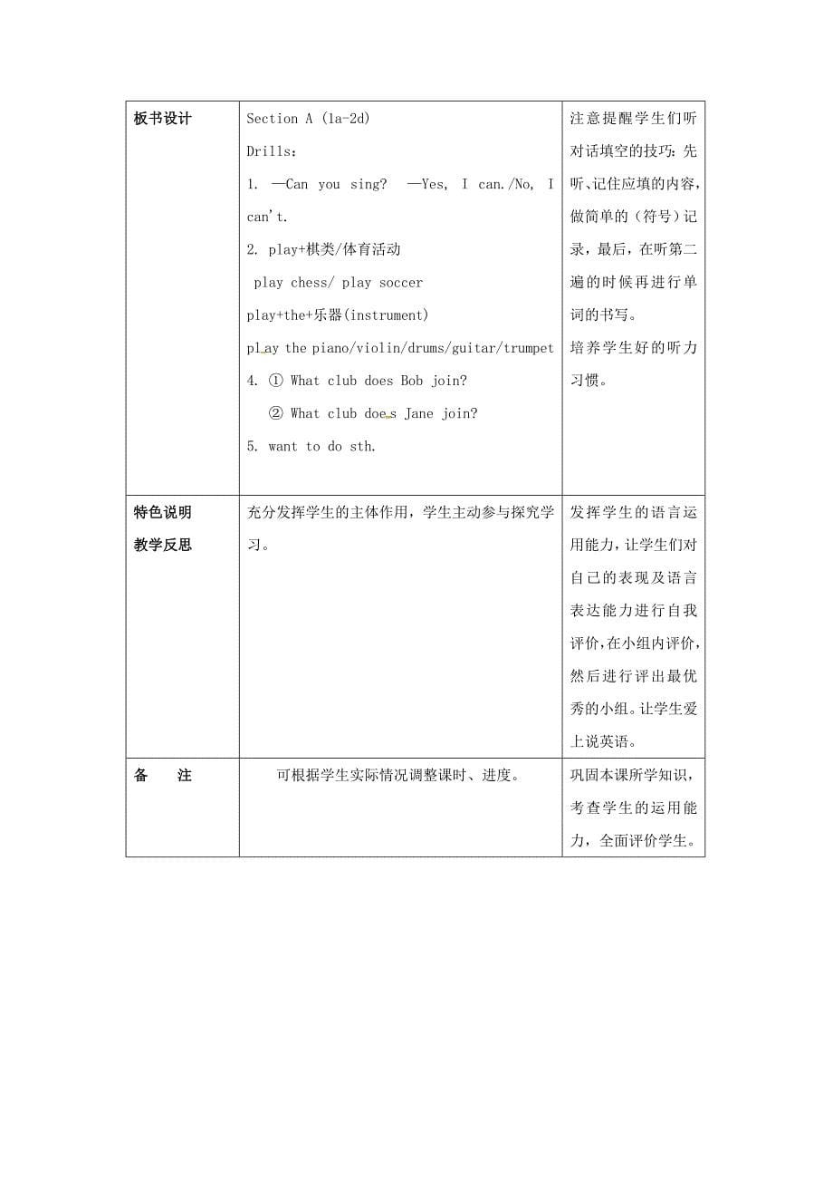 河北省临西县七年级英语下册Unit1Canyouplaytheguitar第1课时SectionA1a_2d教案新版人教新目标版_第5页