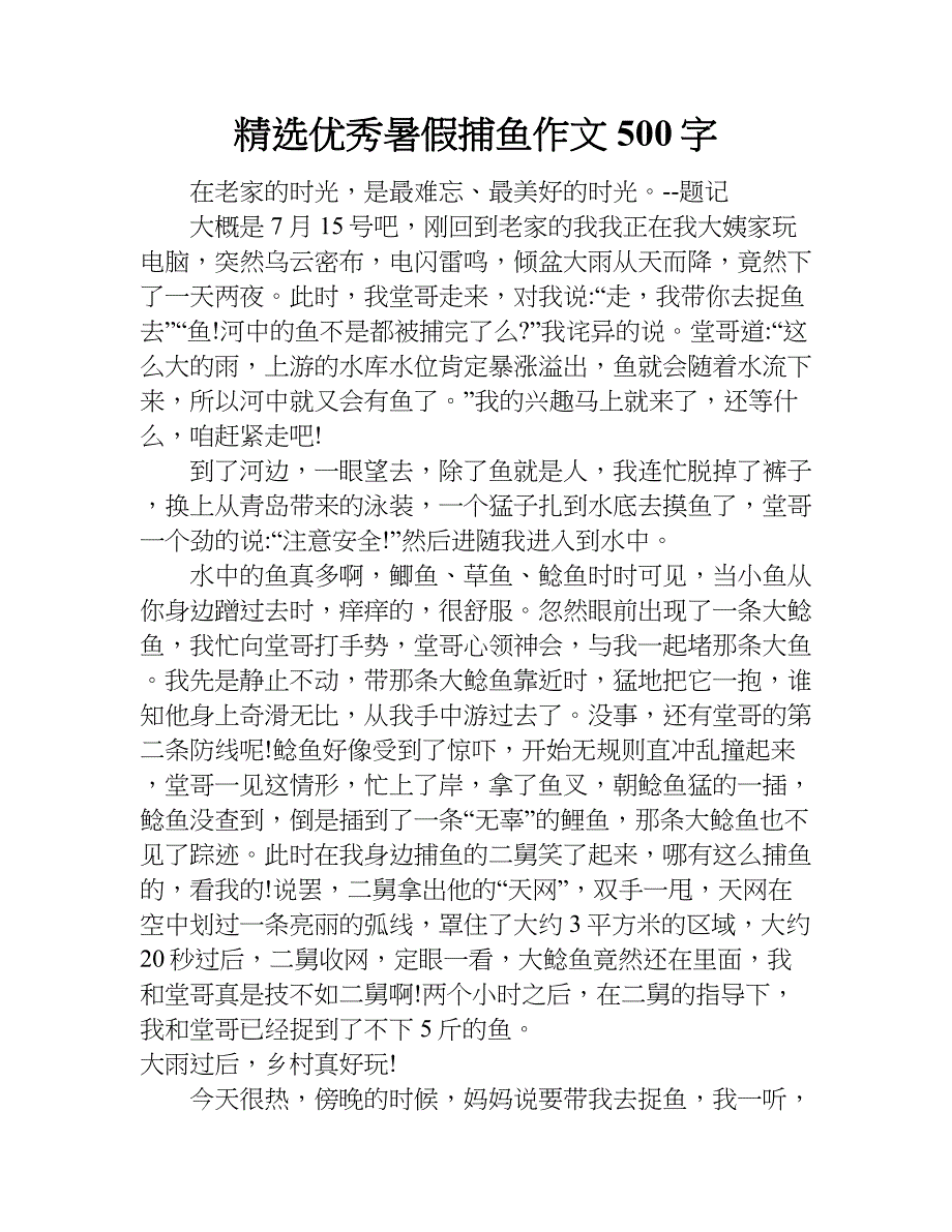 精选优秀暑假捕鱼作文500字.doc_第1页