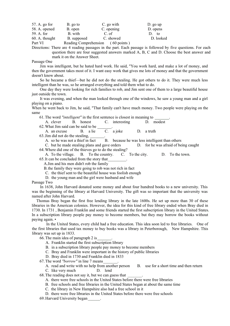 本科英语入学模拟考试 题及参考答案_第3页