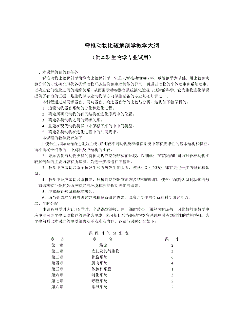 脊椎动物比较解剖学教学大纲_第1页