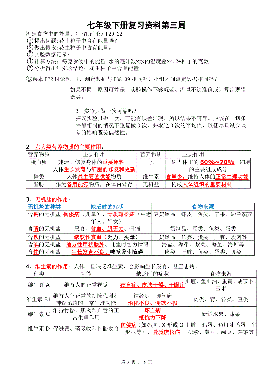 七年级下册生物复习资料第三周_第3页