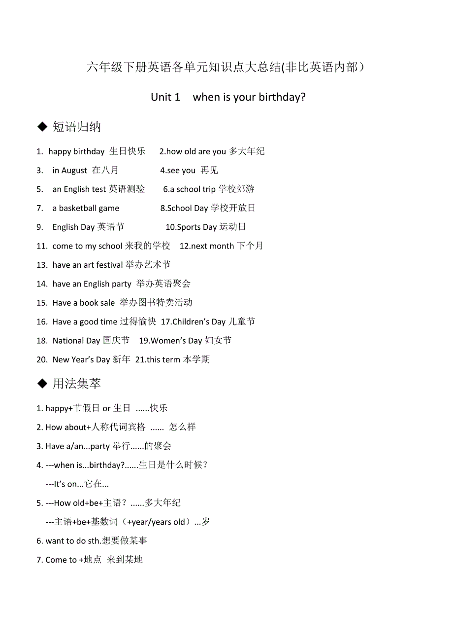 鲁教版6下知识点大归纳总结全_第1页