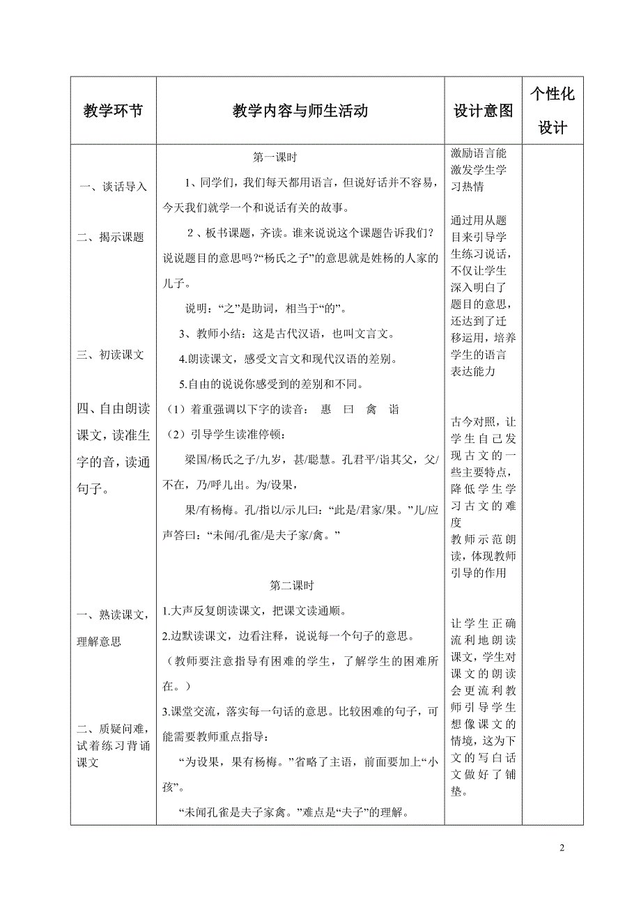 五年级语文下册第三单元教案表格_第2页