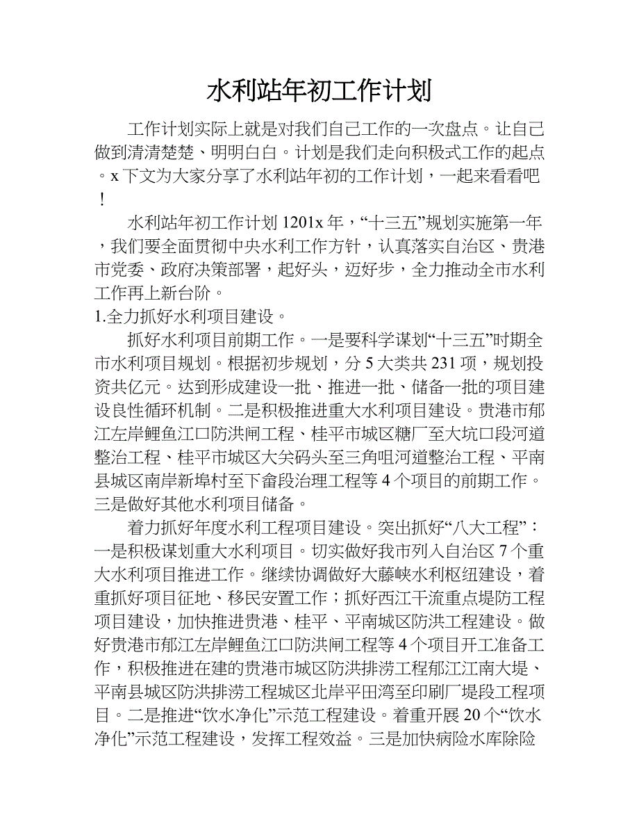 水利站年初工作计划.doc_第1页