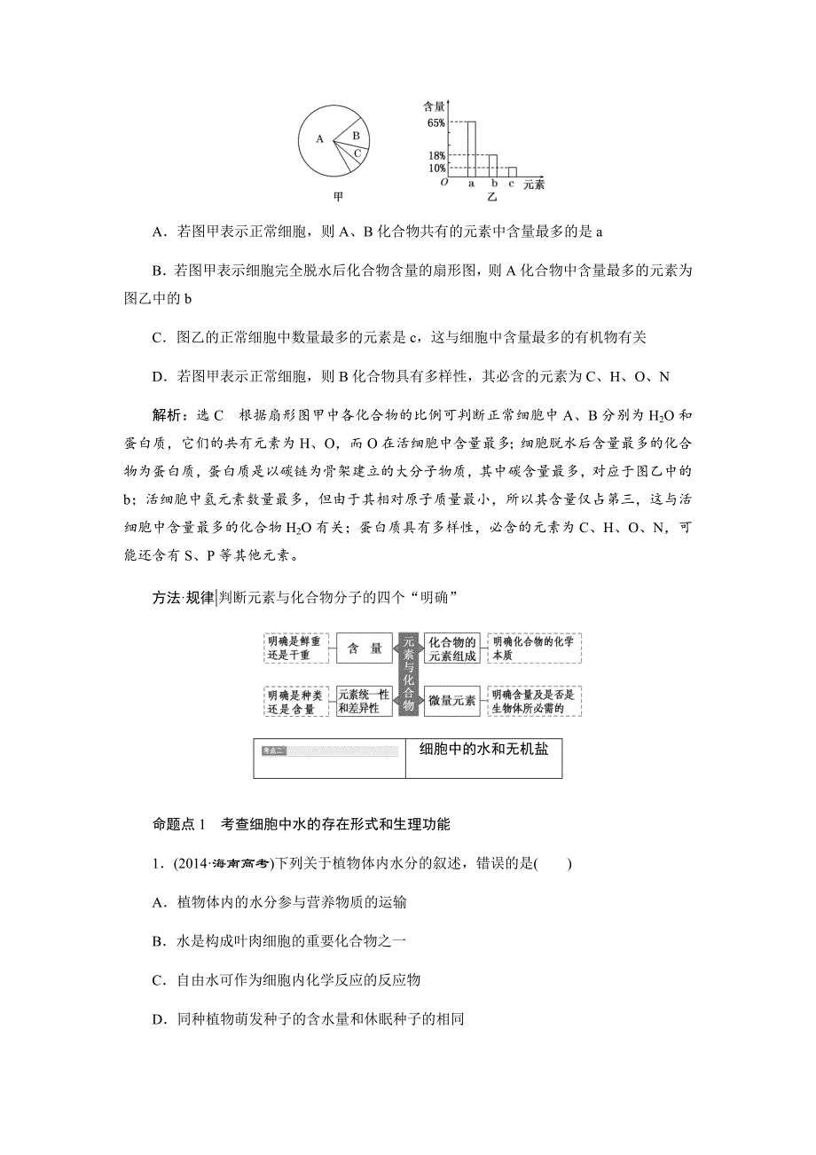 2017-2018学年高中生物考点复习：第一单元第2讲细胞中的元素和化合物+细胞中的无机物+对点讲义（2）+Word版含答案_第4页