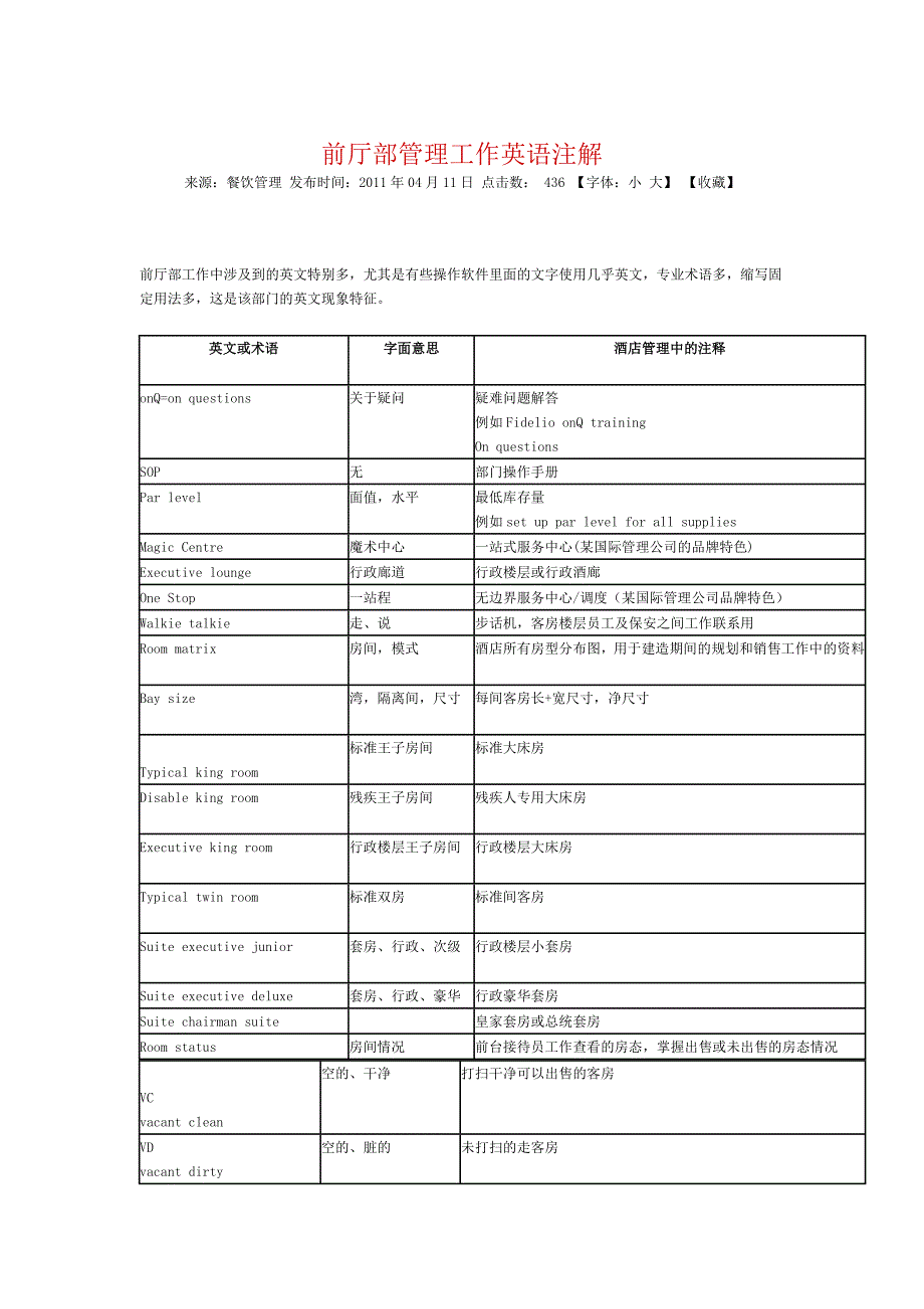 前厅部管理工作英语注解_第1页