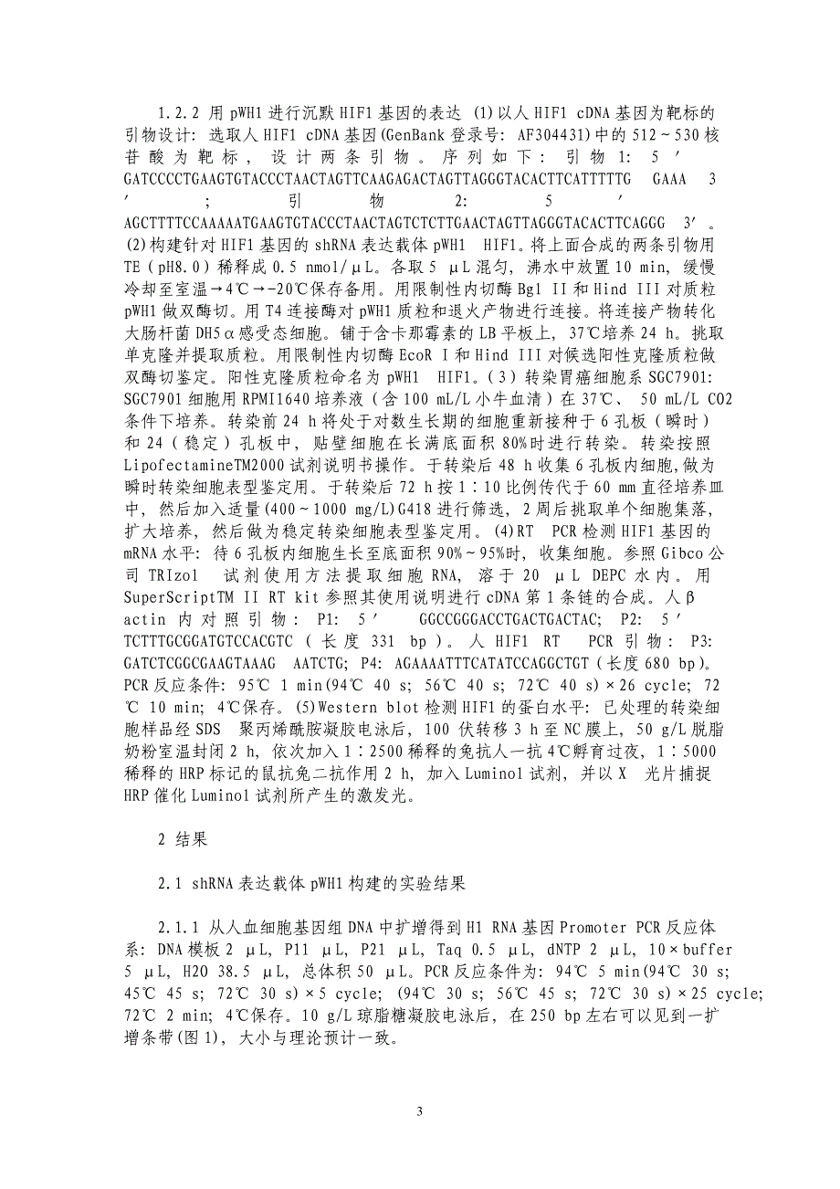 shRNA表达载体pWH1的构建及用于HIF1基因的沉默_第3页