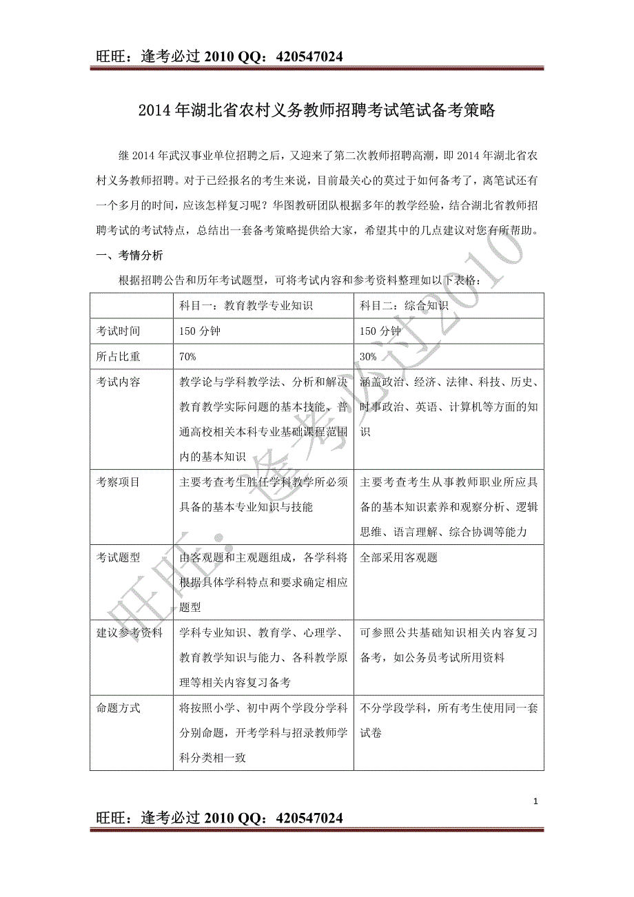 2014年湖北农村教师招聘笔试备考技巧_第1页