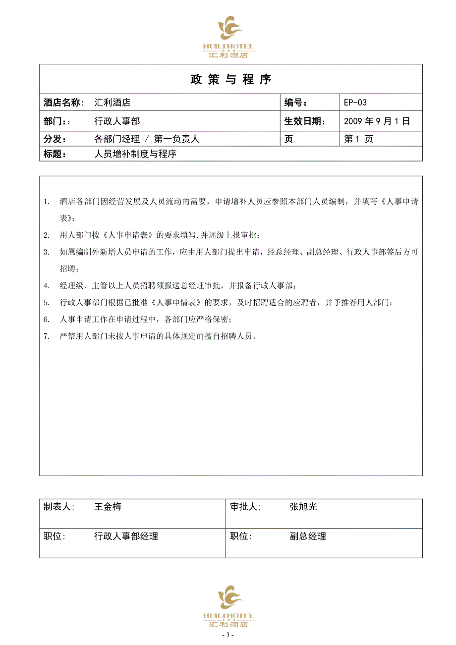 行政人事部制度与程序-2009年9月1日_第3页