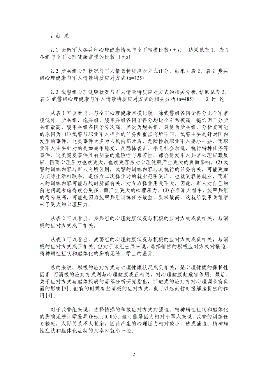 不同军兵种军人心理健康状况及情景特质应对方式的相关分析_第2页