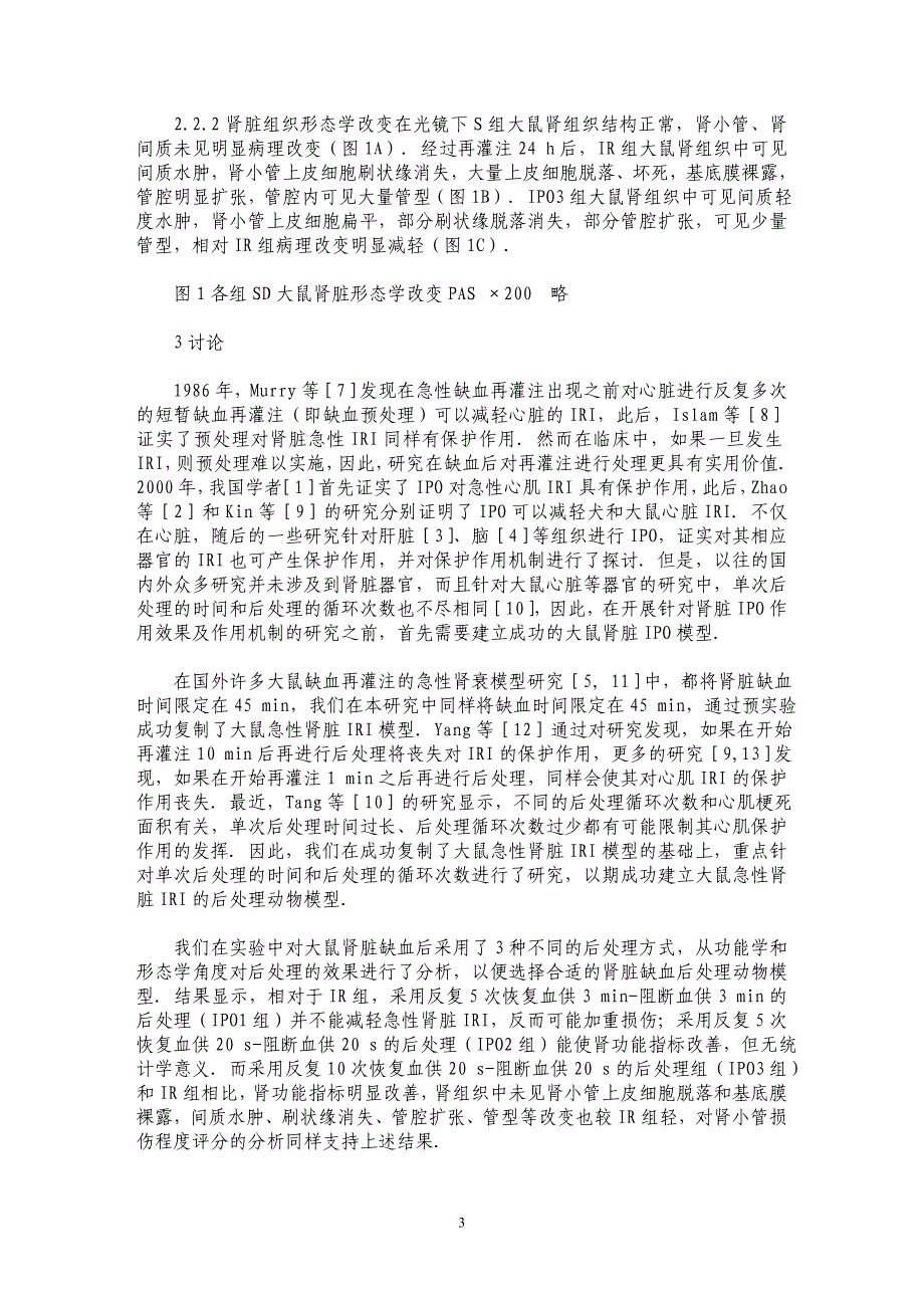 大鼠急性肾脏缺血再灌注后处理动物模型的建立_第3页