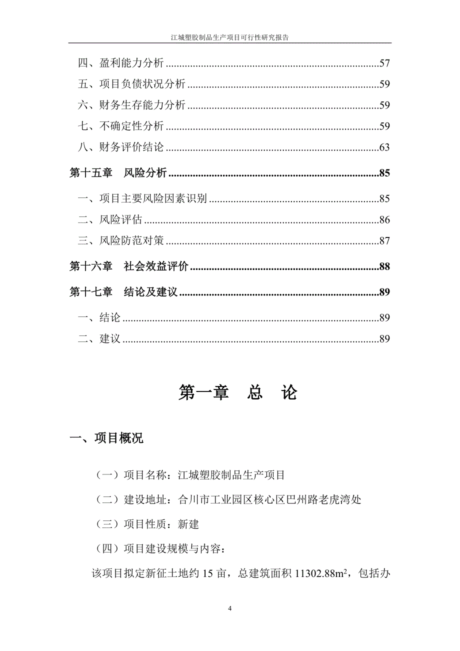 江城塑胶制品生产项目可行性研究报告 2010年4月－2011年9月_第4页