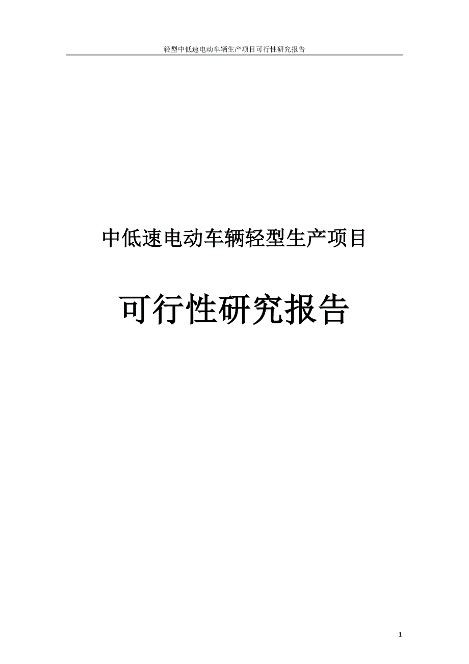 轻型中低速电动车辆生产项目可行性研究报告报审稿91页_第1页